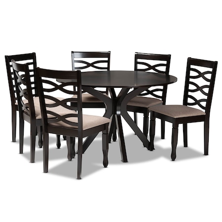 Baxton Studio Mila Sand Upholstered Dark Brown Finished Wood 7-Piece Dining Set 170-10529-10894